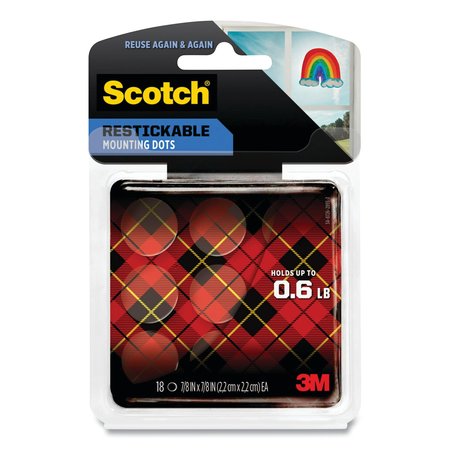 SCOTCH Restickable Mounting Tabs, Clear, PK18 R105